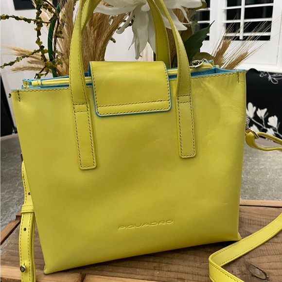 PIQUADRO” YELLOW SOFT ITALIAN LEATHER DESIGNER SATCHEL - Picture 7 of 12